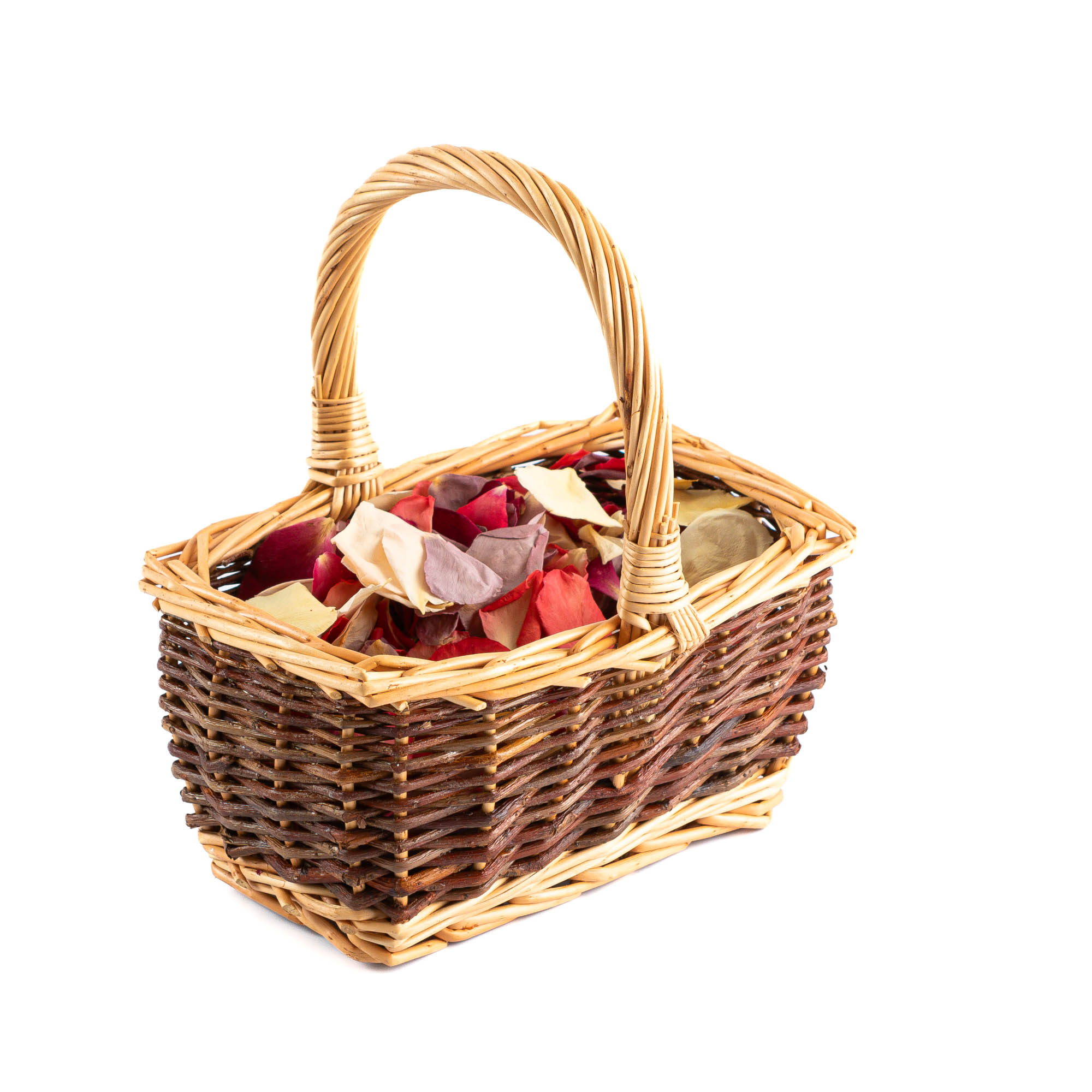 A Baby Basket containing mixed Rose Petals.