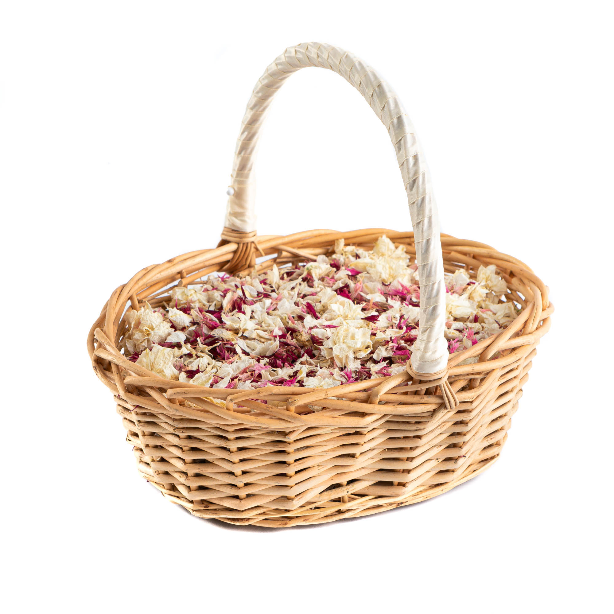 An oval basket of Pink Mixed Delphinium & Wildflower Petals.